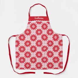 Modern Red Floral Patten Baking Schort