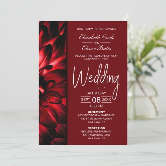 Modern Red Floral Wedding Kaart (Staand voorkant)