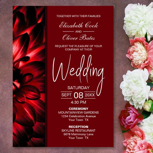 Modern Red Floral Wedding Kaart