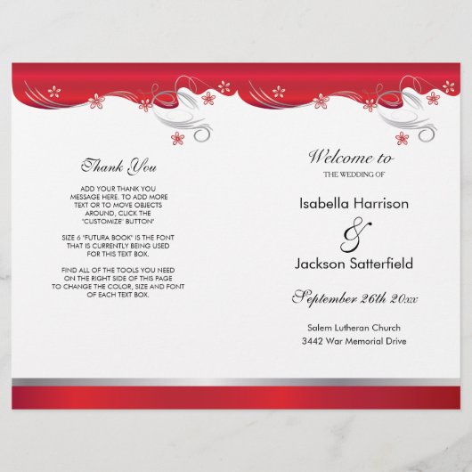 Modern Red Floral Wedding Programme (Voorkant)
