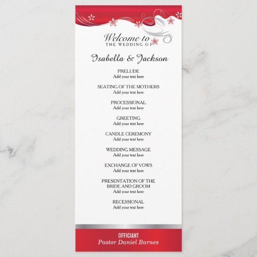 Modern Red Floral Wedding Programme Programmakaart (Voorkant)