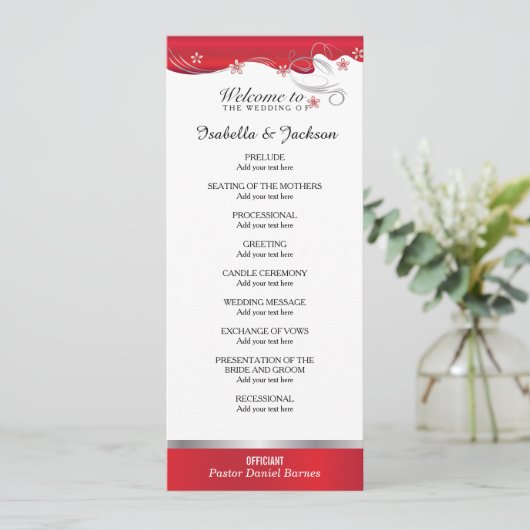 Modern Red Floral Wedding Programme Programmakaart (Staand voorkant)