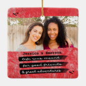 Modern Red Foto Best Friend Besties Kerstmis Keramisch Ornament (Achterkant)