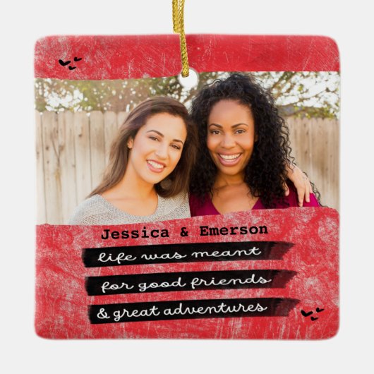 Modern Red Foto Best Friend Besties Kerstmis Keramisch Ornament (Voorkant)
