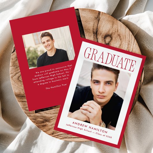 Modern Red Frame 2 Photo Graduation Aankondiging