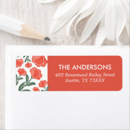 Modern Red Garden Floral Return Address Etiket
