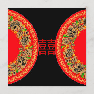 Modern Red Geluk Chinese bruiloft Kaart