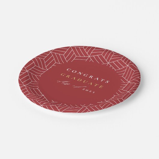 Modern Red Geometric Graduation Party Papieren Bordje (Gekanteld)