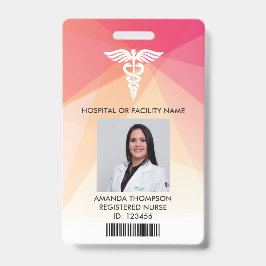 Modern Red Geometric Registered Neurse Photo ID Badge