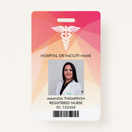 Modern Red Geometric Registered Neurse Photo ID Badge