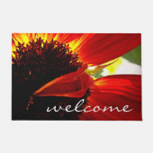 Modern Red Gerber Daisy Photo Welcome Script Deurmat (Voorkant)