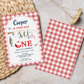 Modern Red Gingham Ofishally One 1st Birthday Kaart