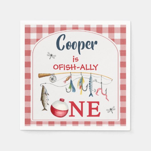 Modern Red Gingham Ofishally One 1st Birthday  Servet (Voorkant)