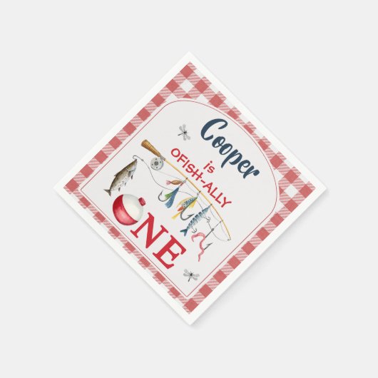 Modern Red Gingham Ofishally One 1st Birthday  Servet (Hoek)