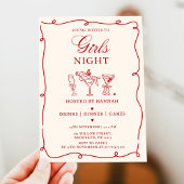 Modern Red Girls Night Dinner Party  Invitation Kaart