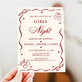 Modern Red Girls Night Dinner Party  Kaart