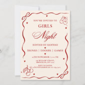 Modern Red Girls Night Dinner Party Kaart (Voorkant)