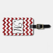 Modern Red Glitter Chevron Monogram Bagagelabel (Voorkant horizontaal)