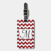 Modern Red Glitter Chevron Monogram Bagagelabel (Voorkant verticaal)