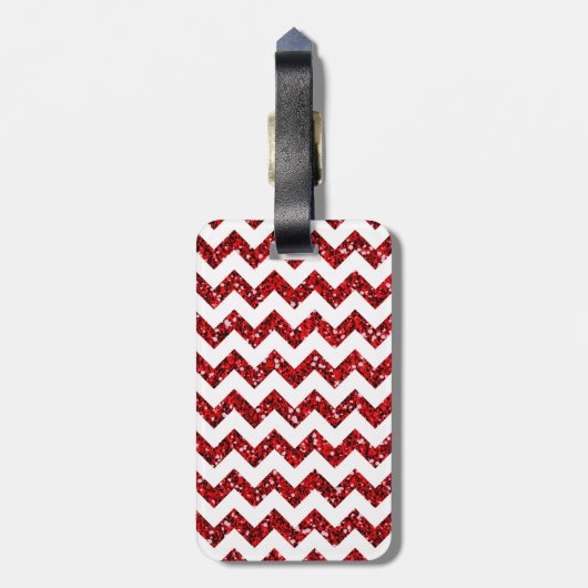Modern Red Glitter Chevron Monogram Bagagelabel (Achterkant verticaal)