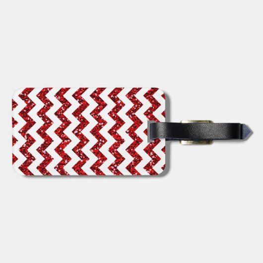 Modern Red Glitter Chevron Monogram Bagagelabel (Achterkant horizontaal)