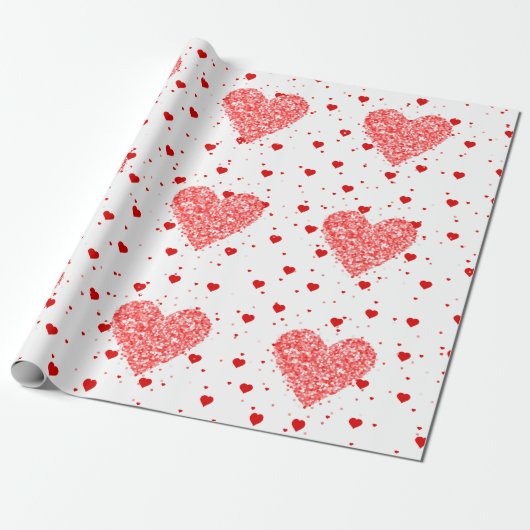 Modern Red Glitter Hearts Patroon Cadeaupapier (Uitgerold)