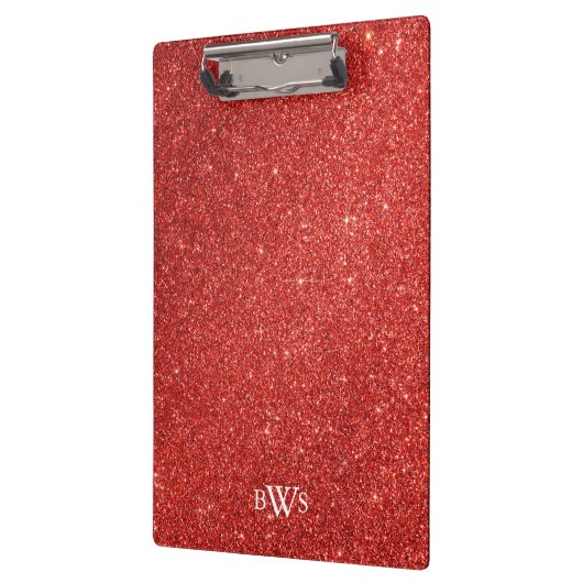 Modern Red Glitter Luxe Monogram Klembord (Links)