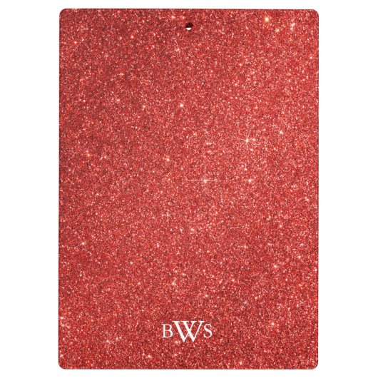 Modern Red Glitter Luxe Monogram Klembord (Achterkant)