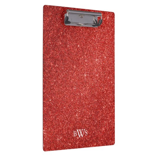 Modern Red Glitter Luxe Monogram Klembord (Rechts)