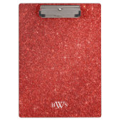 Modern Red Glitter Luxe Monogram Klembord (Voorkant)