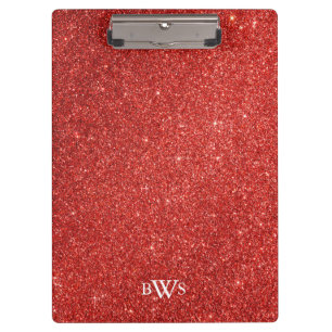 Modern Red Glitter Luxe Monogram Klembord