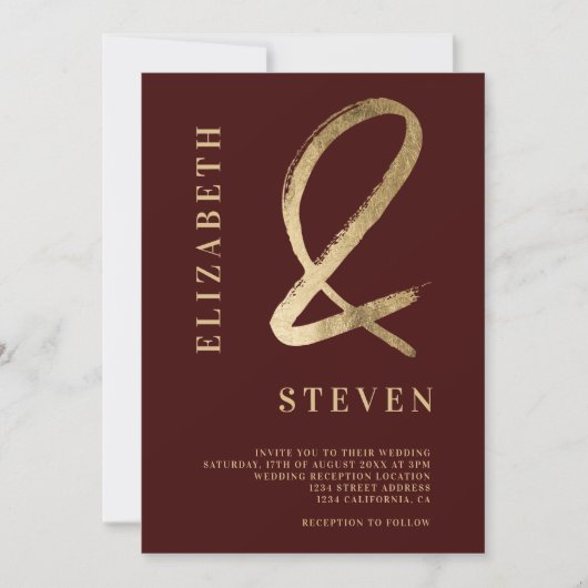 Modern red gold ampersand noemt foto bruiloft kaart (Voorkant)