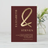 Modern red gold ampersand noemt foto bruiloft kaart (Staand voorkant)
