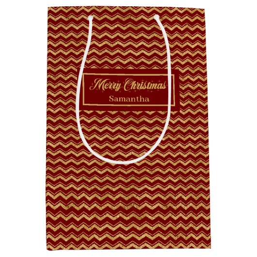 Modern Red Gold Custom Holiday Gift Bag Medium Cadeauzakje (Voorkant)