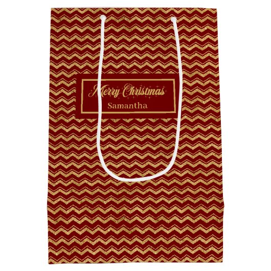 Modern Red Gold Custom Holiday Gift Bag Medium Cadeauzakje (Achterkant)