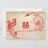 Modern Red Gold Dragon-Phoenix Chinese Wedding Kaart (Voorkant)