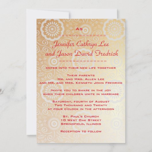 Modern Red Gold Dragon-Phoenix Chinese Wedding Kaart (Achterkant)