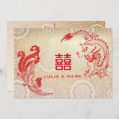 Modern Red Gold Dragon-Phoenix Chinese Wedding Kaart (Voorkant / Achterkant)