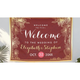 Modern Red Gold Floral Lijst Weddenschap Welkom Spandoek