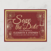 Modern Red Gold Floral Lijst Wedding Save the Date Aankondigingskaart (Voorkant)