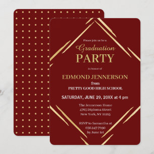 Modern Red Gold Geometric Graduation Party Kaart