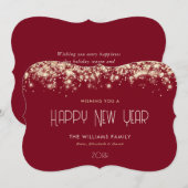 Modern Red Gold Glitter Happy New Year Kaart (Voorkant / Achterkant)