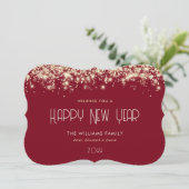 Modern Red Gold Glitter Happy New Year Kaart (Staand voorkant)