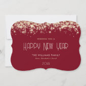 Modern Red Gold Glitter Happy New Year Kaart (Voorkant)