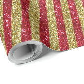 Modern Red Gold Glitter Stripes Patroon Cadeaupapier (Rol Hoek)