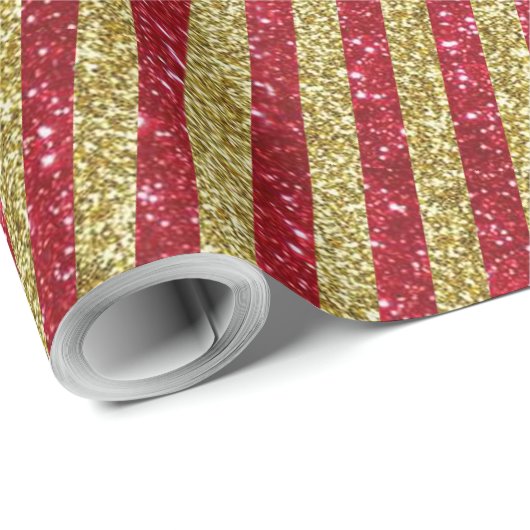 Modern Red Gold Glitter Stripes Patroon Cadeaupapier (Rol Hoek)