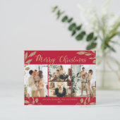Modern Red Gold Leaves Foto Collage Kerstmis Briefkaart (Staand voorkant)