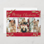 Modern Red Gold Leaves Foto Collage Kerstmis Briefkaart (Voorkant / Achterkant)