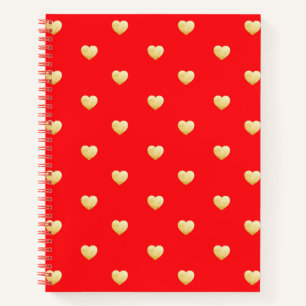 Modern Red Gold Love Hearts Notitieboek