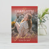 Modern Red Gold Photo Afstuderen Invitation Kaart (Staand voorkant)